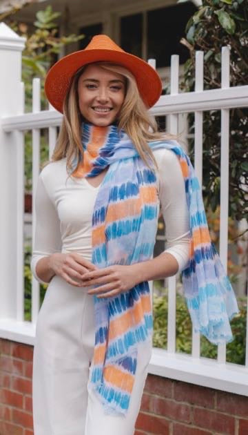 Blue and orange Aztec scarf