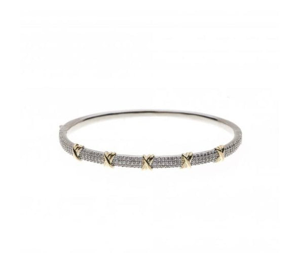 Silver & Gold Cubic Zirconia Bangle Bracelet