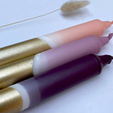 Aubergine, Heather, Blush Pink & Gold Dip Dye Dinner Candles