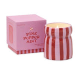 CABANA RED/PINK STRIPED CERAMIC CANDLE - PINK PEPPERMINT