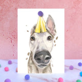 Greyhound pompom  birthday card