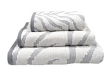 Zebra Print Sculpted Towels in Luxury Cotton - White/Grey