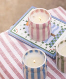CABANA LAVENDER STRIPPED CERAMIC CANDLE - GRECIAN SAND BOXED