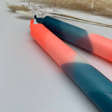 Neon Coral and Teal Dip Dyed Dinner Candles