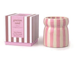 CABANA 6.5OZ/184G LAVENDER STRIPPED CERAMIC CANDLE - GRECIAN SAND BOXED