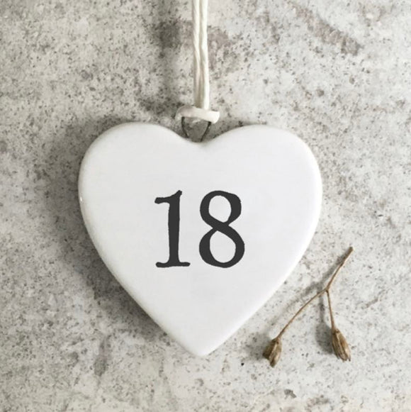 '18' Porcelain Hanging Heart - East Of India