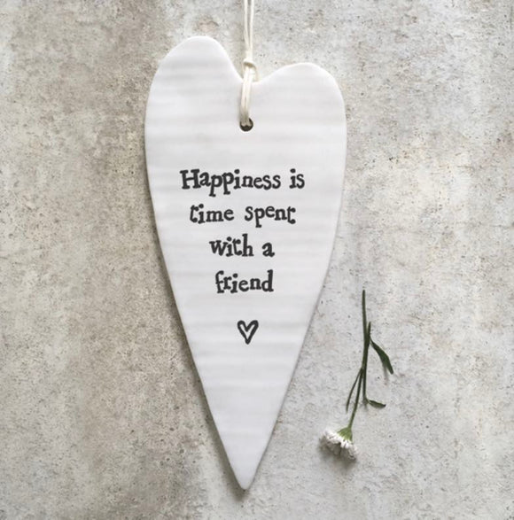'Happiness Is Time’ Porcelain Long Hanging Heart - East Of India