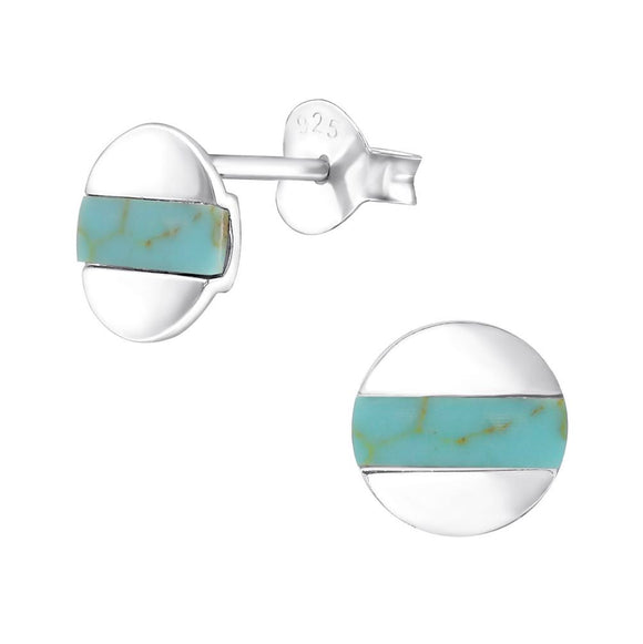 Sterling Silver Circle Turquoise Ear Studs