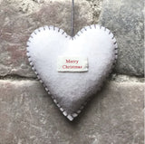 Merry Christmas cream felt hanging heart decoration from east of India