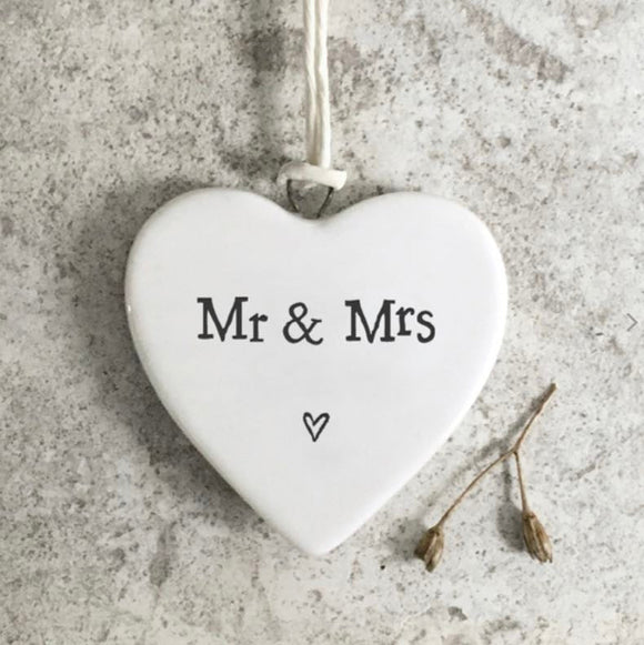 'Mr & Mrs' Porcelain Hanging Heart - East Of India