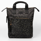 Khaki Leopard Print Backpack – Lightweight Nylon, Foldable, Laptop-Friendly