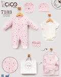 Baby 5 Piece 100% Cotton Pink Floral Gift Set (0–9M) – Romper, Vest, Bib, Hat & Mittens