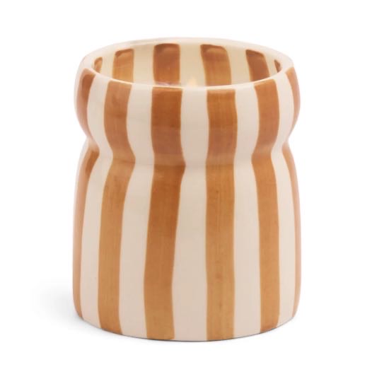 CABANA 6.5OZ/184G RUST STRIPPED CERAMIC CANDLE - SIENNA SUNSET BOXED