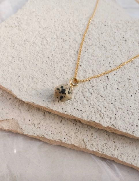 Dalmatian Jasper Nugget Gold Plated Gemstone Necklace