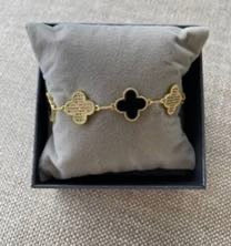 Black and gold four leaf clover designer inspired gold plated bracelet 