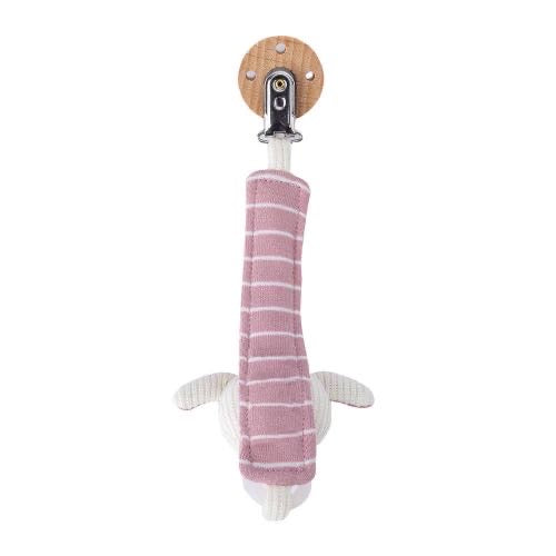 Baby Dummy Clip with Wooden Clip – Knitted Bunny (Pink)
