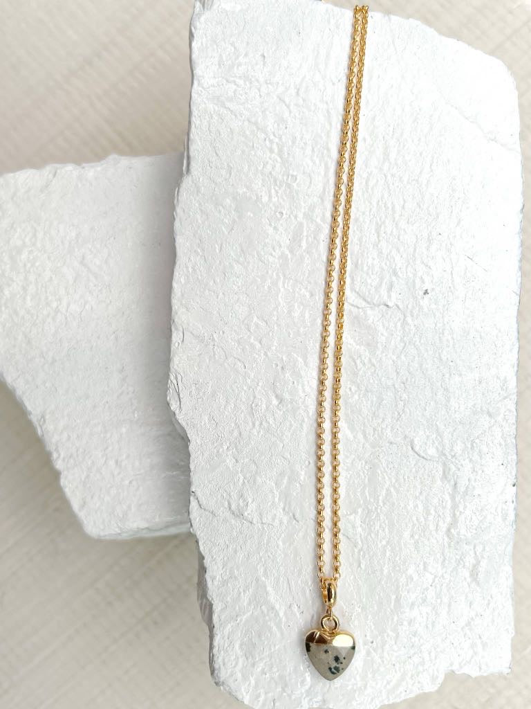 Dalmation Jasper Small Heart Gold Plated Necklace