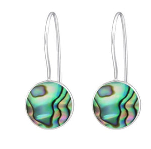 Round Iridescent Drop Sterling Silver Earrings - Abalone