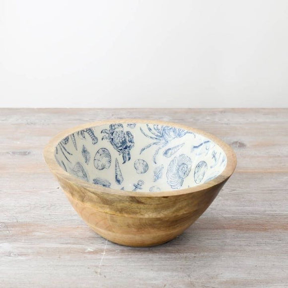 Coastal enamel and wooden bowl 