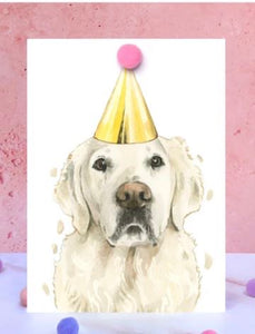 English Cream Golden Retriever Pompom Birthday Card