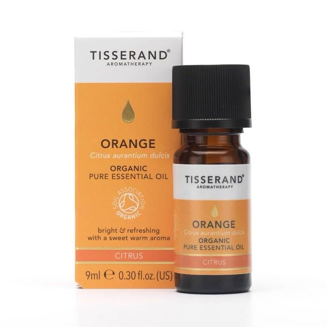 Tisserand Orange Organic Pure Essential Oil 9ml amber bottle with orange box