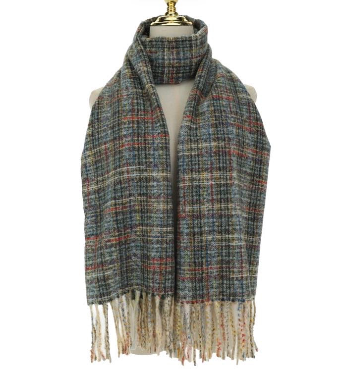 Green Multicolour Check Tassel Scarf