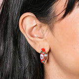 Red Cloisonné Hoop Earrings in Silver