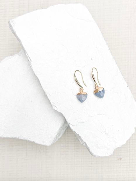 Aventurine Blue Small Heart Gold Plated Gemstone Earrings