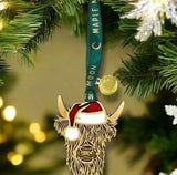 Gold Highland Cow Enamel Christmas Decorationn