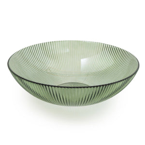 Large green glass ridged bowl