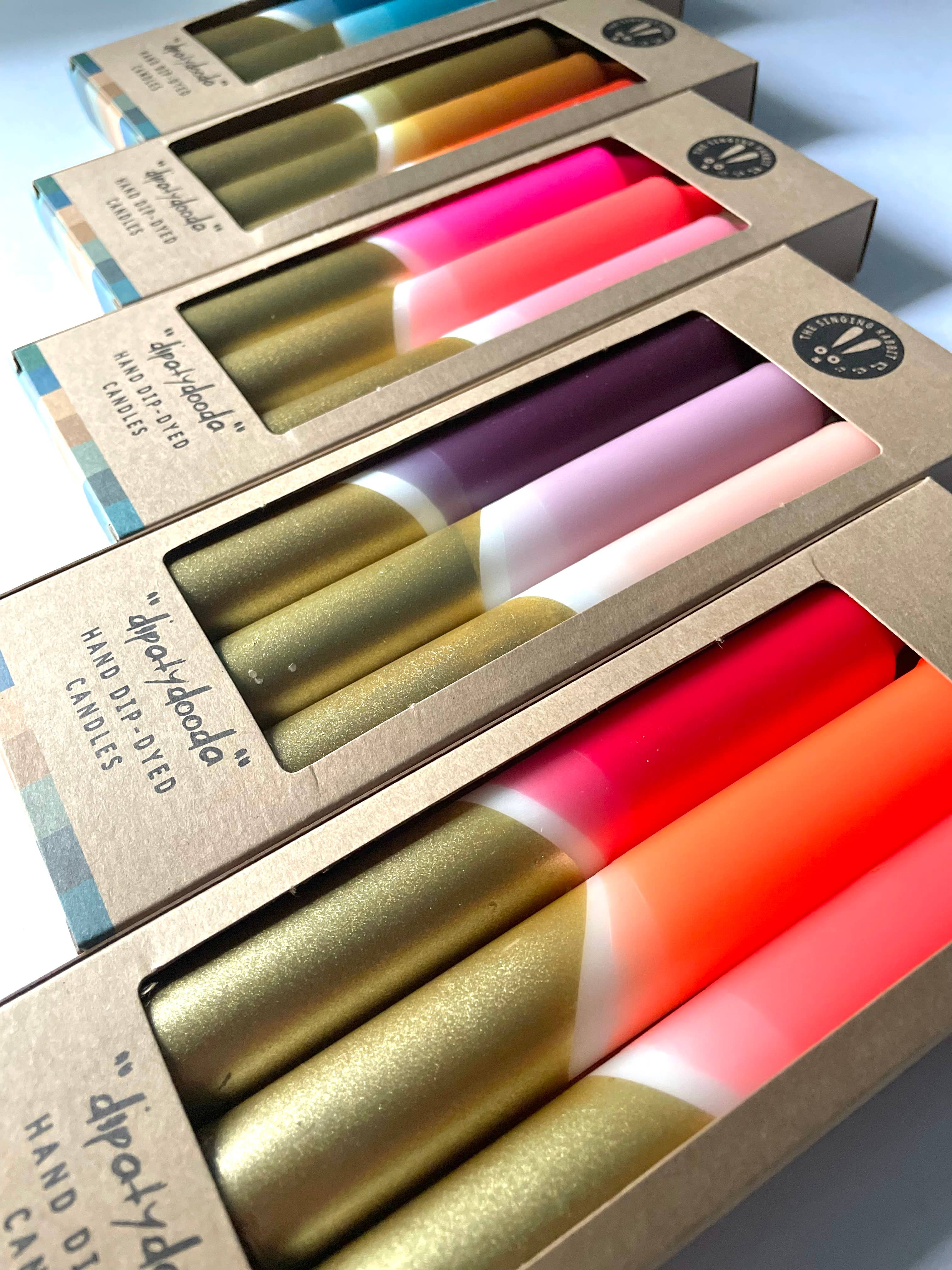 Aubergine, Heather, Blush Pink & Gold Dip Dye Dinner Candles