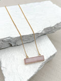 Rose Quartz Rectangle Gold Plated Gemstone Crystal Necklace