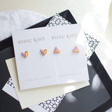 Pink Ceramic Heart Shaped Studs With Gold Lustre - WhiteRain