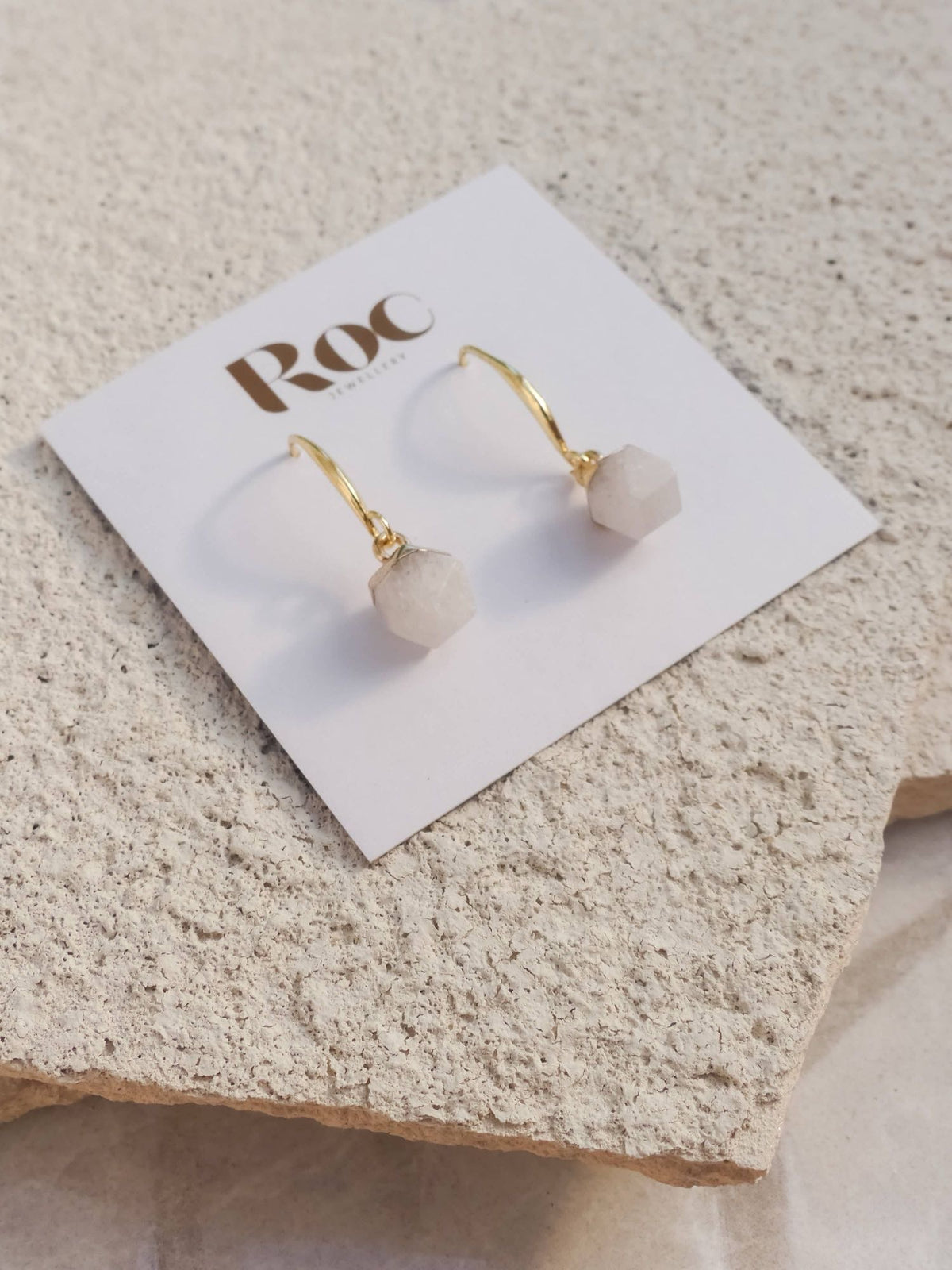 Jade Nugget Gold Plated Gemstone Crystal Earrings