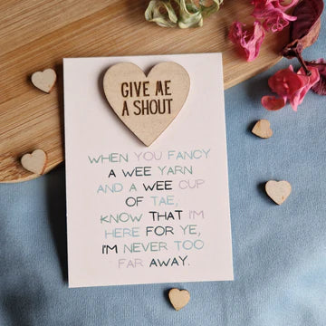 Give Me A Shout Wooden Heart - Parful Stuff