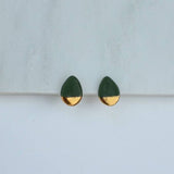 Green Ceramic Teardrop Studs With Gold Lustre - WhiteRain