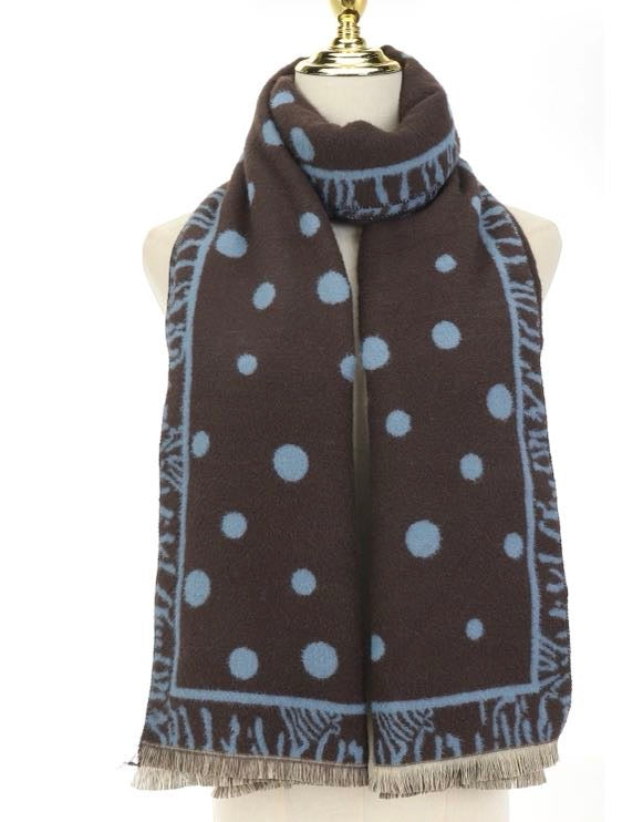 Oversized Polka Dot Scarf | Blue & Brown Statement Scarf Gift