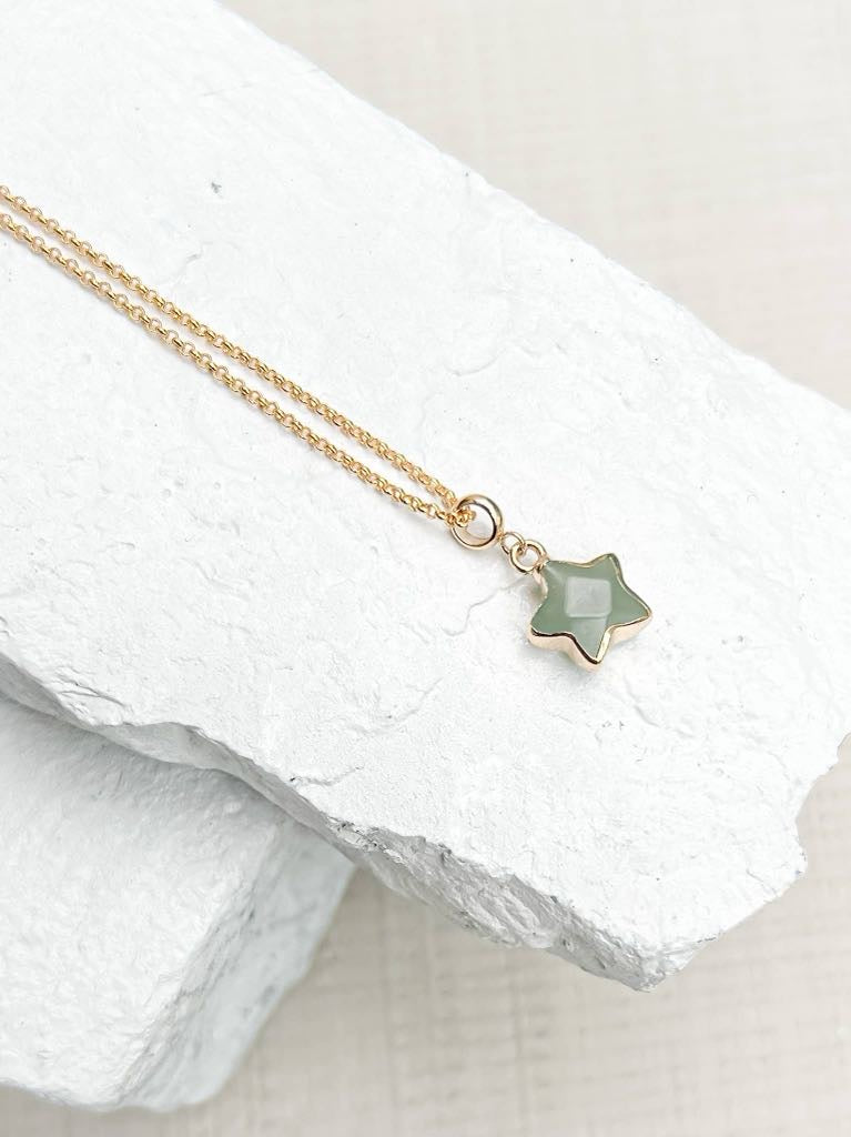 Aventurine Star Gold Plated Gemstone Crystal Necklace