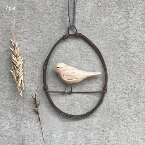 East of India Wire Egg Hanging Decoration – Wooden Bird (Spring/Easter Ornament, 7cm)
