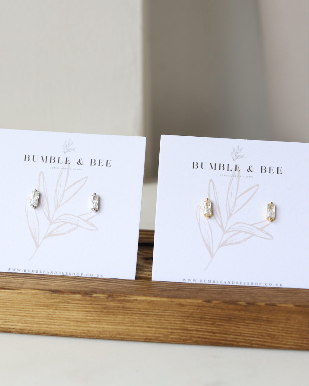 Rectangle Sparkle Stud Earrings in Sterling Silver/ Gold