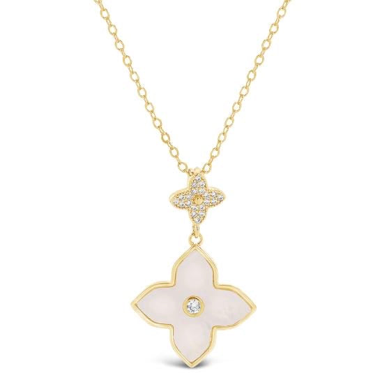 18K Gold Plated Mother of Pearl Clover Necklace with Cubic Zirconia (Gift Box)