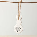 Hanging ceramic bunny ornament with twine, Bunny Kisses & Easter Wishes Easter decoration