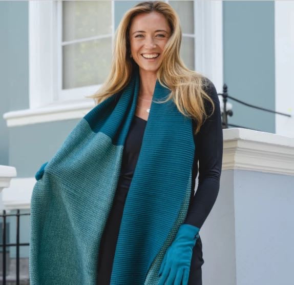 Teal Blue Block Coloured Winter Scarf
