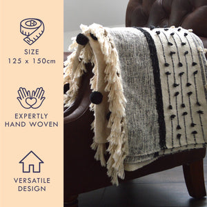 Nina Bobble Boho Throw - Scandi Monochrome Textured Blanket