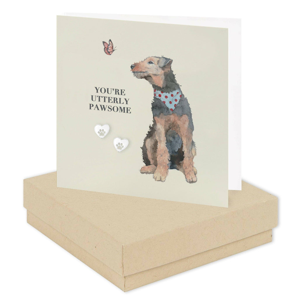 Dog Paw Sterling Silver Earrings – Hand Finished 925 Studs on Gift Card Box - You’re Utterly Pawsome