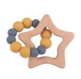 yellow & blue silicone and wooden star baby teether