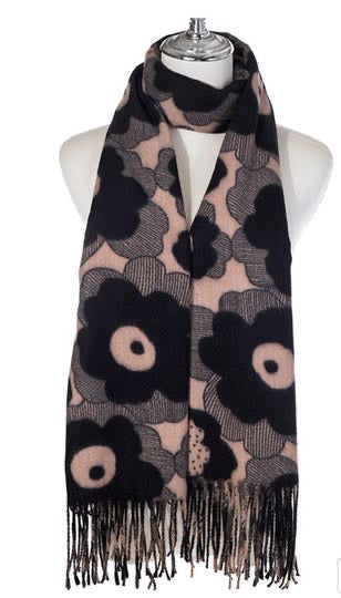 Black Floral Print Winter Scarf