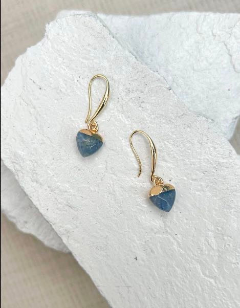 Aventurine Blue Small Heart Gold Plated Gemstone Earrings