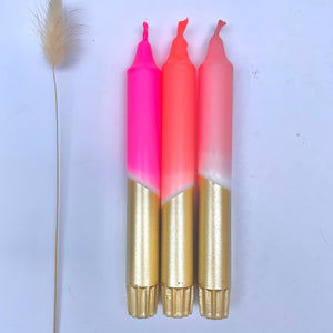 Neon Pink, Neon Coral, Pink & Gold Dip Dyed Dinner Candles