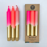 Neon Pink, Neon Coral, Pink & Gold Dip Dyed Dinner Candles